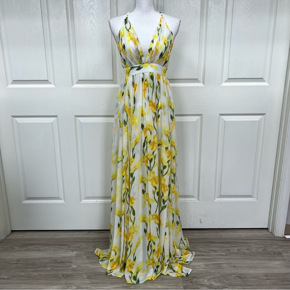 Ever After White Yellow Floral Maxi Dress Size S NWT